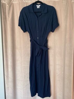 DKNY Midi Textured Shirt Dress Navy Blue Size 4